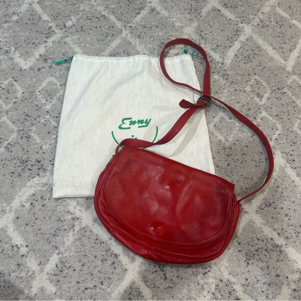 Enny Italian Leather Vintage Bag, Red, Like New